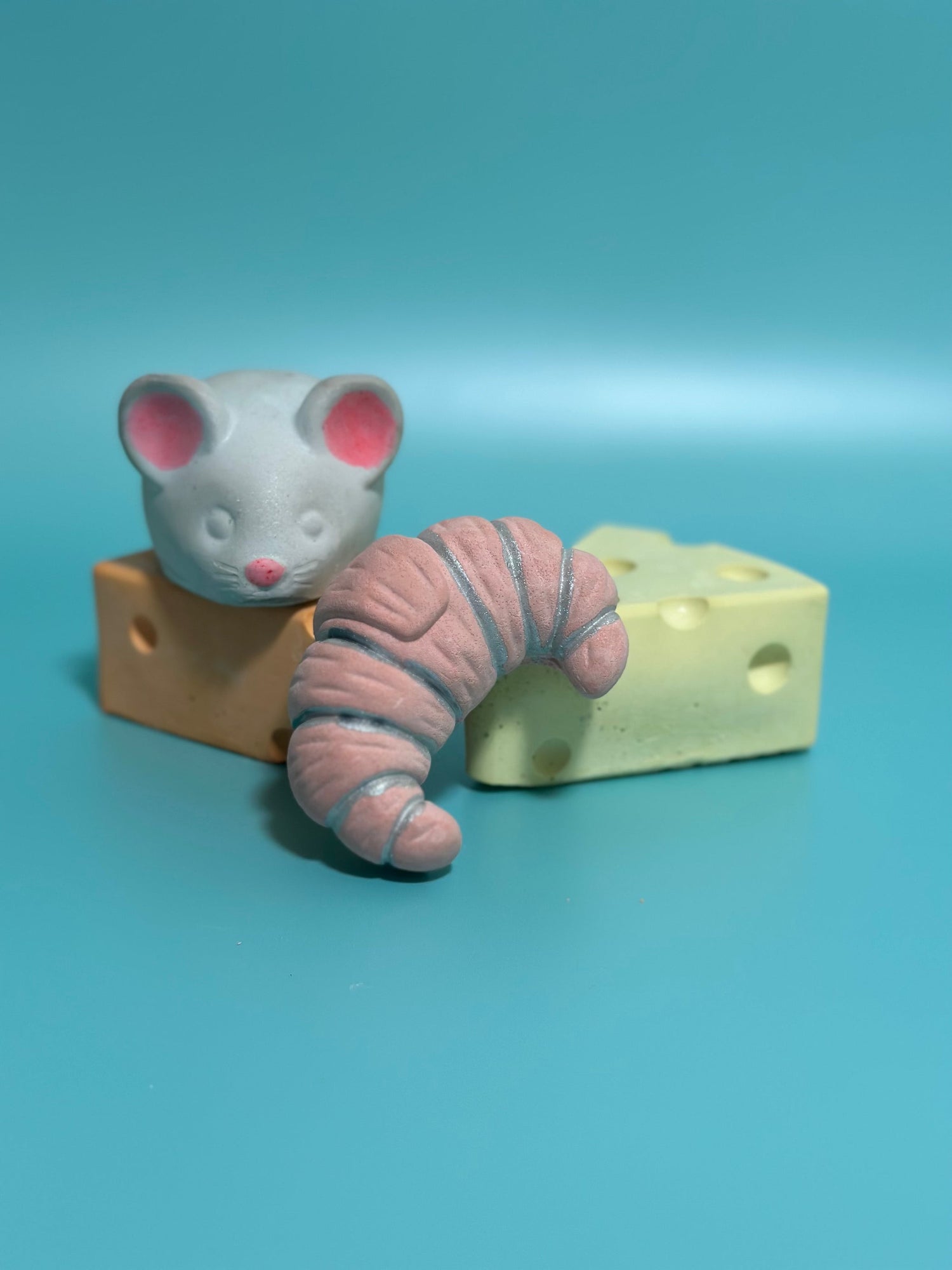 Handmade sidewalk chalk, Perfect Picnic, Parisian, croissant, cheese, mouse, rose gold, silver