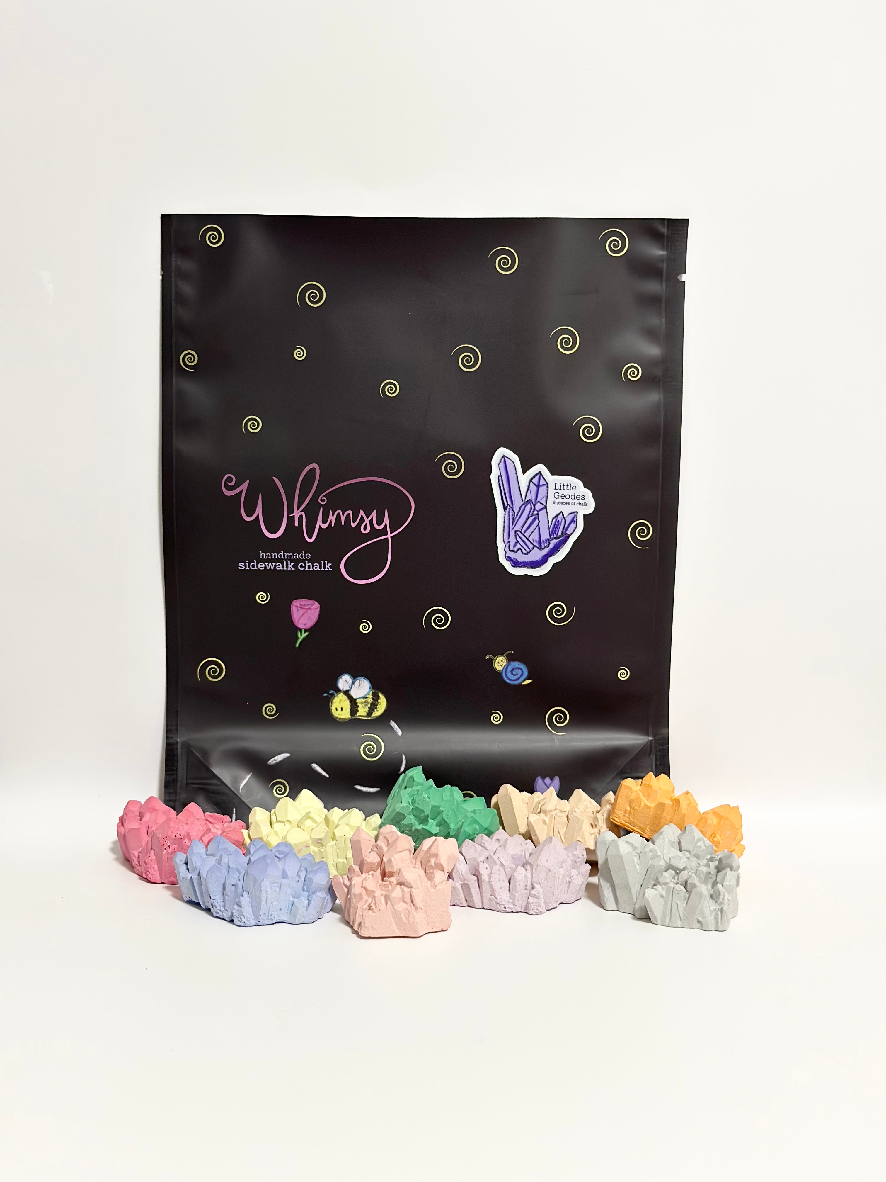 Handmade sidewalk chalk geodes, fool's gold, geologist packaging, art