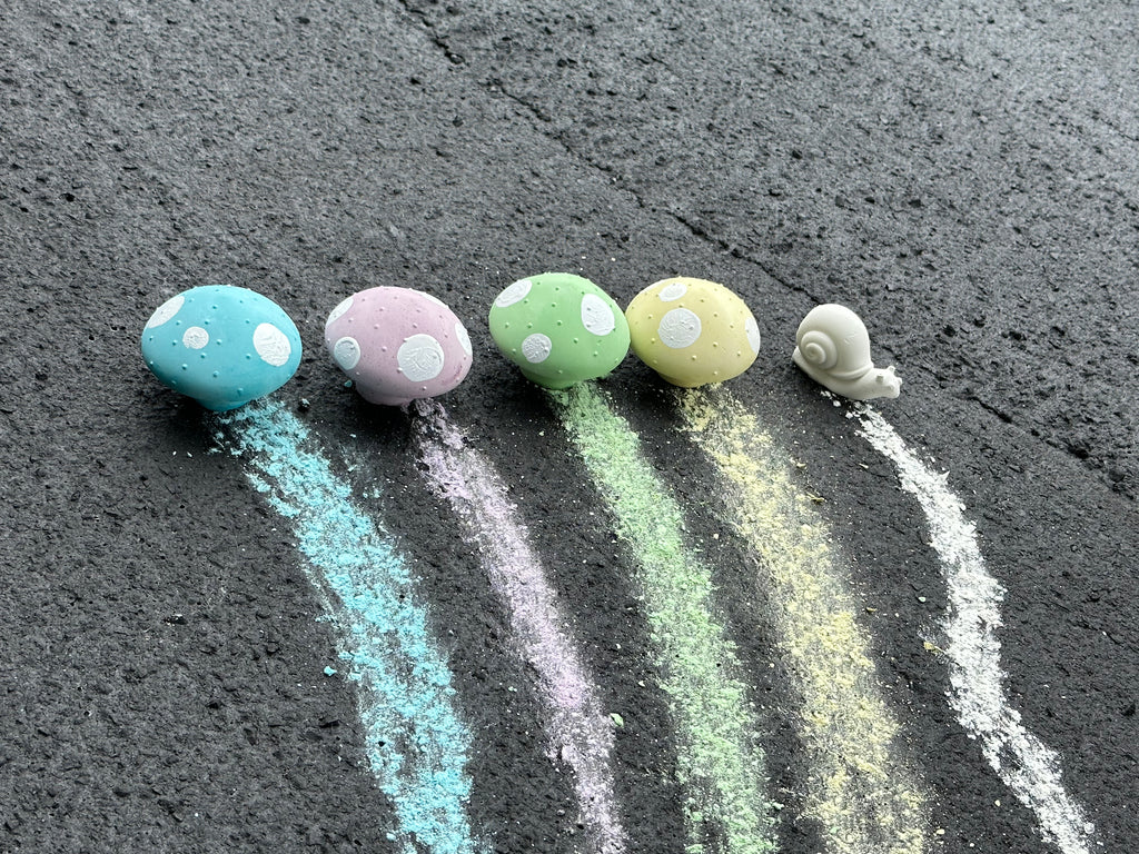 Handmade Sidewalk chalk terrific toadstools, mushrooms, snail, garden colors, art