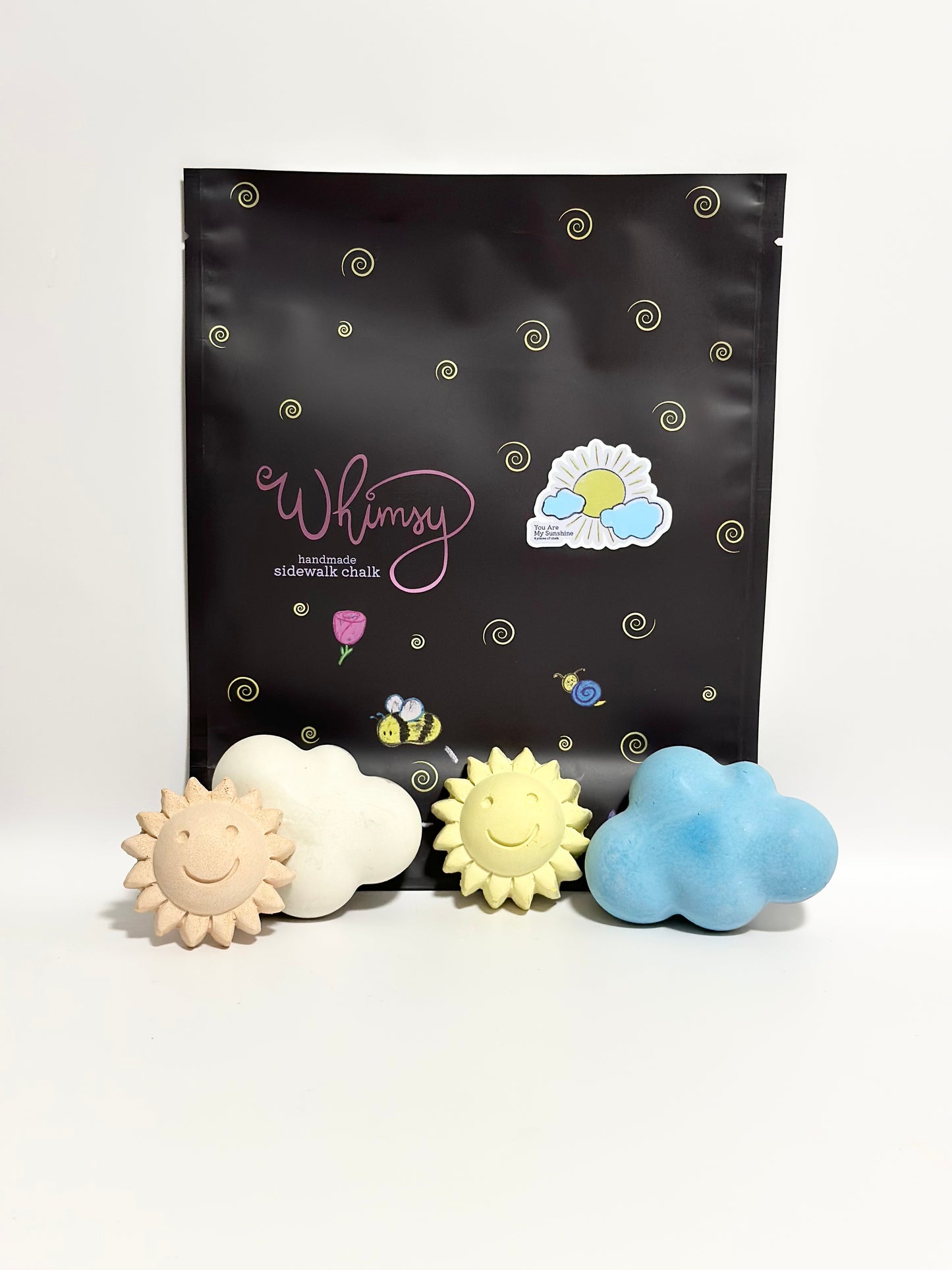 Handmade sidewalk chalk, You are my sunshine, cloud with silver lining, sun packaging, art