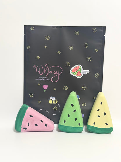 Handmade sidewalk chalk watermelon slices packaging, art