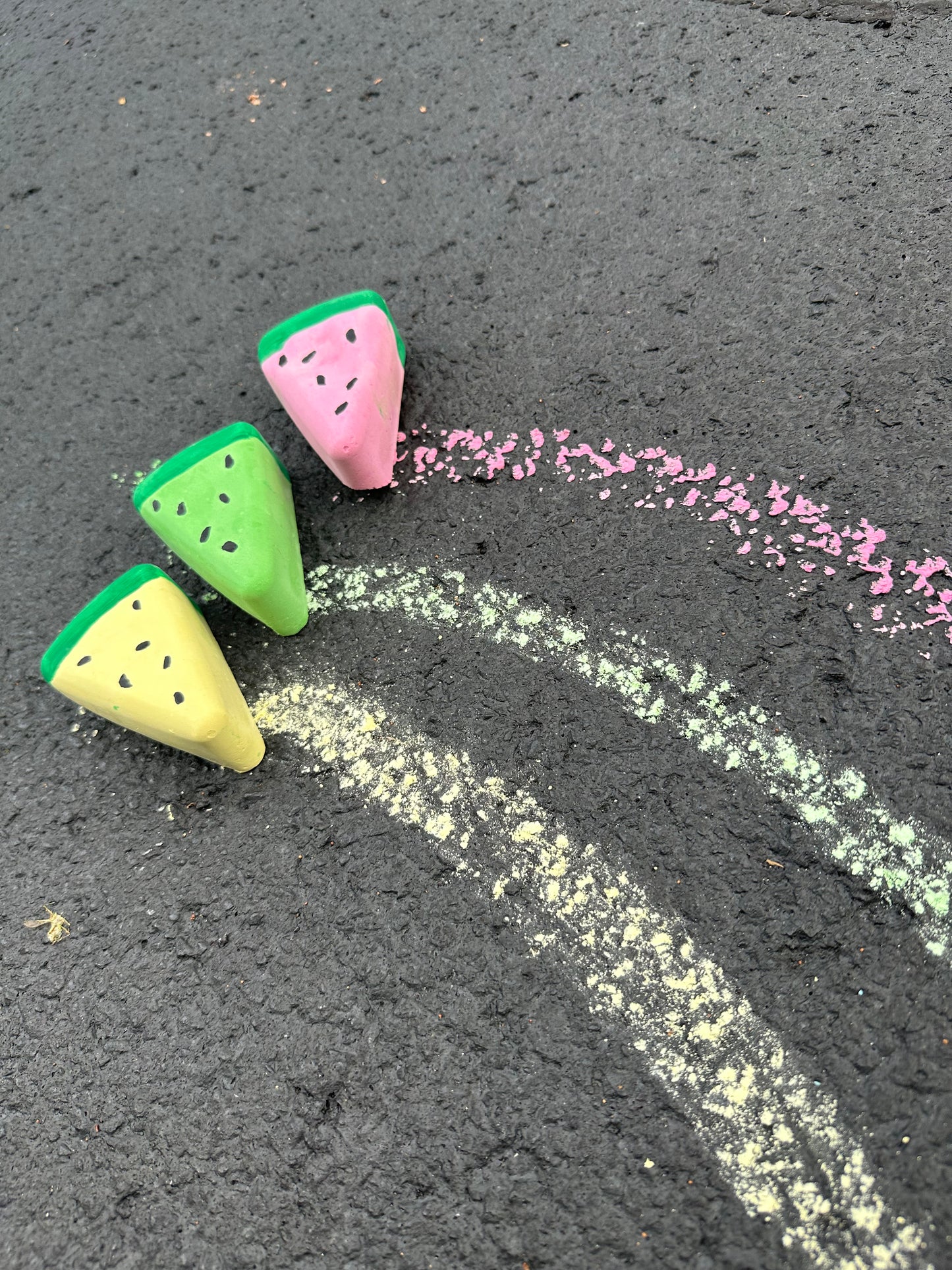 Handmade sidewalk chalk watermelon slices, colors, art